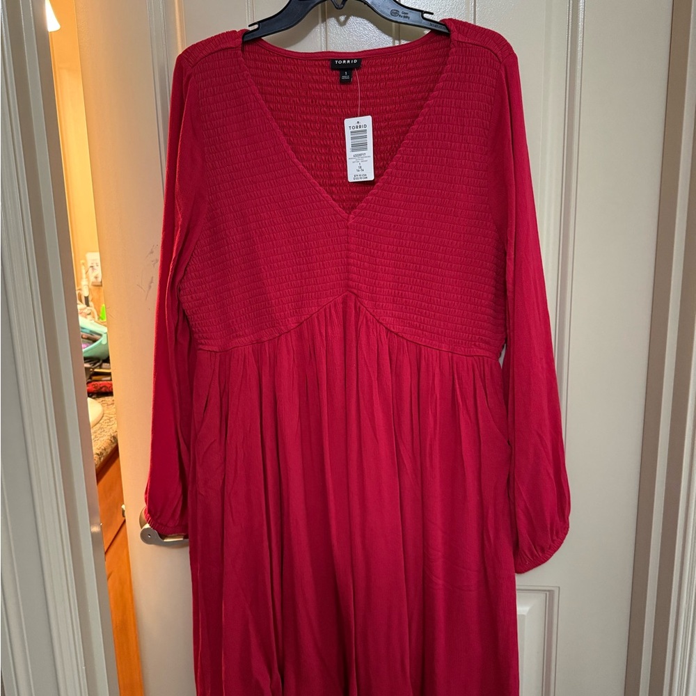 Torrid Pink Long Sleeve V-Neck Sundress